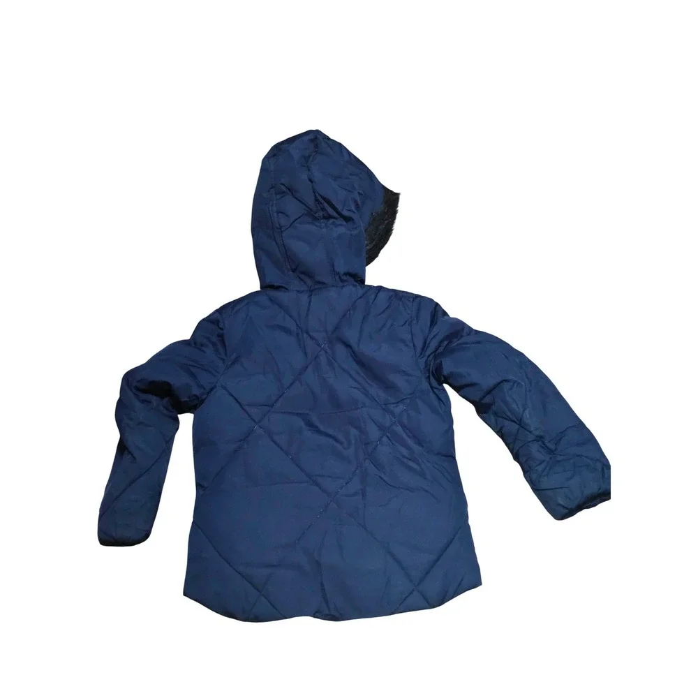 Old Navy Girls Navy Blue Faux Fur Lined Hooded Puffer Jacket Size S 6-7 Quilted